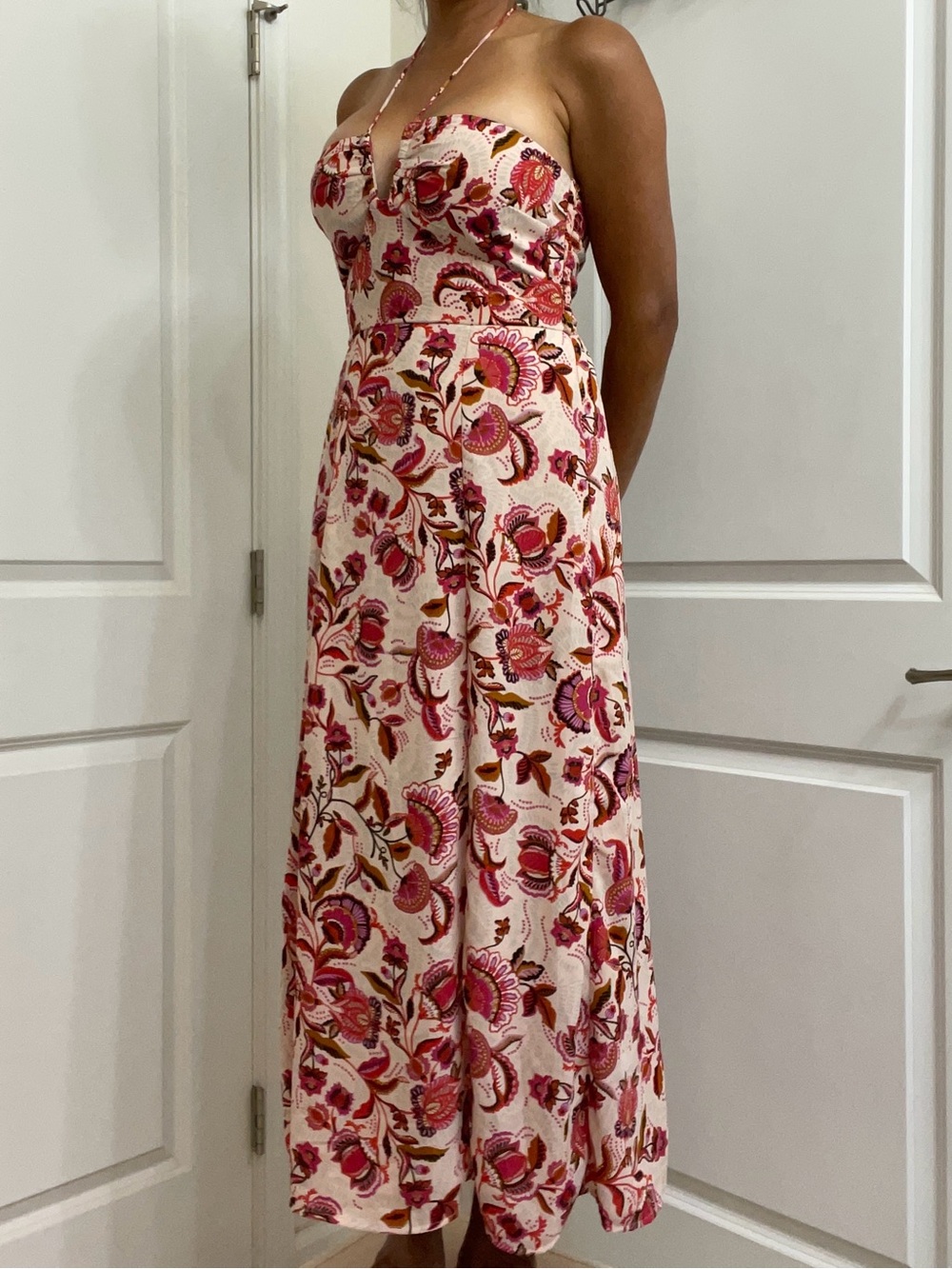 Halter Floral Maxi Dress in Pink, Red, Orange & Cream
